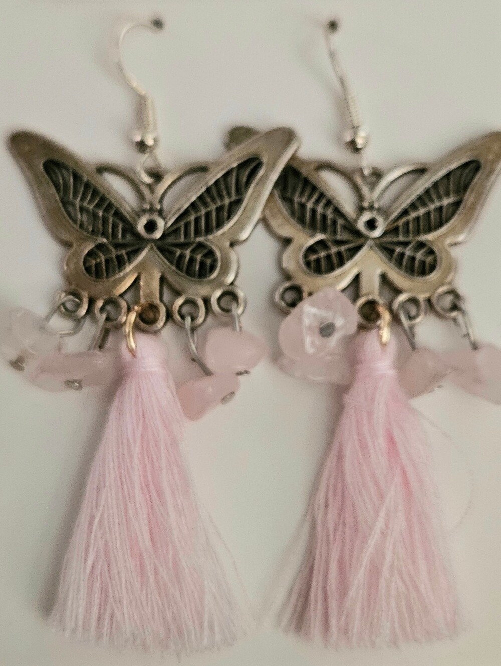 Pink Butterfly Tassel Drop Earrings